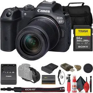 Canon EOS R7 Mirrorless Camera W/ 18-150mm Lens + Sony 64GB TOUGH SD Card + Bag
