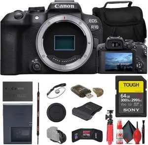 Canon EOS R10 Mirrorless Camera + Sony 64GB TOUGH SD Card + Bag + Reader + More