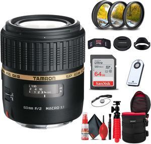Tamron SP 60mm f/2 Di II 1:1 Macro Lens for Sony A + 64GB Accessory Bundle