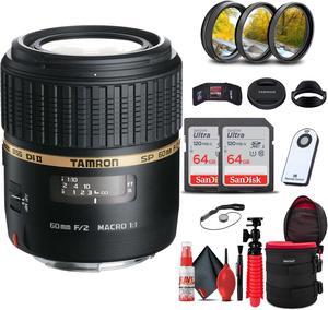 Tamron SP 60mm f/2 Di II 1:1 Macro Lens for Sony A + 128GB Accessory Bundle
