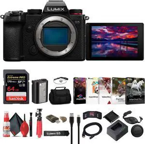 Panasonic Lumix S5 Mirrorless Camera + 64GB Memory Card + Bag Graphic Bundle Panasonic Lumix S5 Mirrorless Camera + 64GB Memory Card + Bag Graphic Bundle