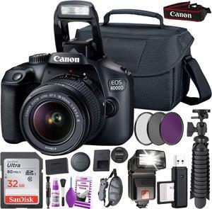 Canon EOS 4000D  DSLR Camera and EF-S 18-55 mm f/3.5-5.6 Lens (International Version) (No Warranty) + 32GB Memory Card + Camera Bag + MiniTripod