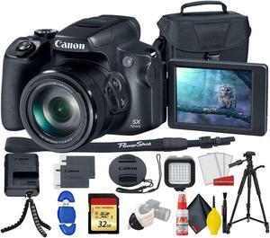 Canon PowerShot SX70 HS Digital Camera With 32GB Memory Card, Padded Case, Spider Tripod, LED Light, Extra Battery, Full Size Tripod,m Cleaning Kit, and More