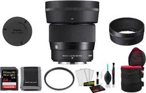 Sigma 56mm f/1.4 DC DN Contemporary Lens for FUJIFILM X - with 64GB Memory Card and More