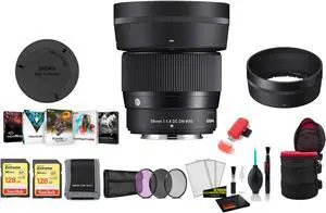 Sigma 56mm f/1.4 DC DN Contemporary Lens for FUJIFILM X - with 2X 128G Memory Card, Editing Software and More