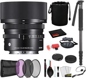Sigma 45mm f/2.8 DG DN Contemporary Lens for Sony E Mount with: Pro Series Monopod, 3PC Filter Kit + More