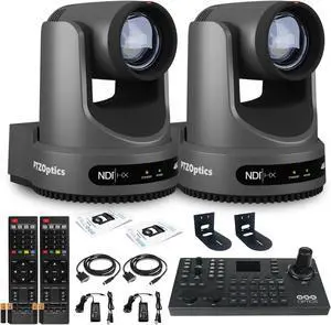 2 x PTZOptics Move 4K PTZ Camera with 20x Zoom (Gray) (PT20X-4K-GY-G3) + SuperJoy PTZ Controller + 2 x Wall Mount
