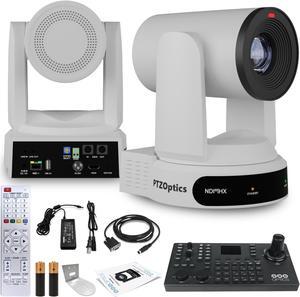 PTZOptics Move 4K PTZ Camera with 30x Zoom (White) (PT30X-4K-WH-G3) + SuperJoy PTZ Controller + Wall Mount