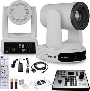 PTZOptics Move 4K PTZ Camera with 30x Zoom (White) (PT30X-4K-WH-G3) + PT-JOY-G4 Controller + Wall Mount