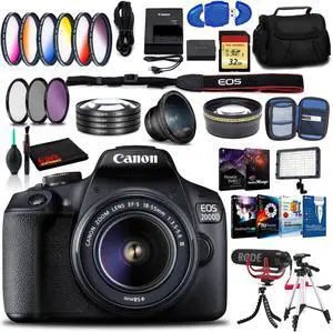 Canon EOS 2000D DSLR Camera with EF-S 18-55 mm f/3.5-5.6 III Lens (Intl Model) with Memory Kit, Mic, LED Light, and More