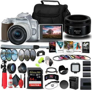 Canon EOS 250D / Rebel SL3 DSLR Camera with 18-55mm Lens (Silver) Additional Lens Bundle Canon EOS 250D / Rebel SL3 DSLR Camera with 18-55mm Lens (Silver) Additional Lens Bundle