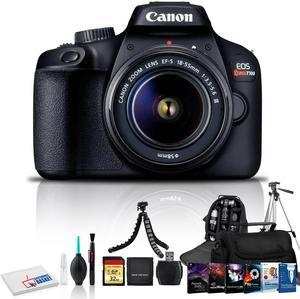 Canon EOS Rebel T100 DSLR Camera with 1855mm Lens Cleaning Kit 32GB Memory Carry Case Backpack Tripods Corel Software Kit