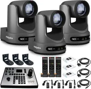 3 x PTZOptics Move 4K PTZ Camera with 20x Zoom (Gray) (PT20X-4K-GY-G3) + PT-JOY-G4 Controller + 3 x Wall Mount