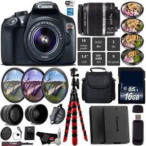 Canon EOS Rebel T6 DSLR Camera with 18-55mm IS II Lens + UV FLD CPL Filter Kit + 4 PC Macro Kit + Wide Angle & Telephoto Lens + Camera Case + Tripod + Card Reader + Bundle (Intl Model)