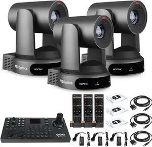 3 x PTZOptics Move 4K PTZ Camera with 30x Zoom (Gray) (PT30X-4K-GY-G3) + SuperJoy PTZ Controller