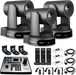 3 x PTZOptics Move 4K PTZ Camera with 30x Zoom (Gray) (PT30X-4K-GY-G3) + PT-JOY-G4 Controller + 3 x Wall Mount