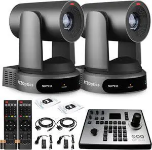 2 x PTZOptics Move 4K PTZ Camera with 30x Zoom (Gray) (PT30X-4K-GY-G3) + PT-JOY-G4 Controller