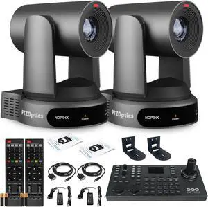 2 x PTZOptics Move 4K PTZ Camera with 30x Zoom (Gray) (PT30X-4K-GY-G3) + SuperJoy PTZ Controller + 2 x Wall Mount
