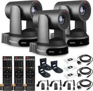 3 x PTZOptics Move 4K PTZ Camera with 30x Zoom (Gray) (PT30X-4K-GY-G3) + 3 x Wall Mount