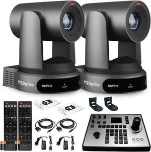 2 x PTZOptics Move 4K PTZ Camera with 30x Zoom (Gray) (PT30X-4K-GY-G3) + PT-JOY-G4 Controller + 2 x Wall Mount
