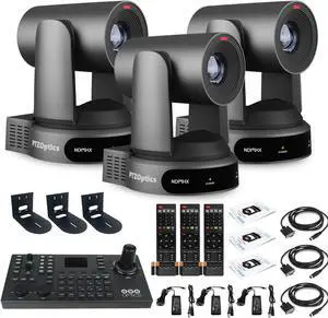 3 x PTZOptics Move 4K PTZ Camera with 30x Zoom (Gray) (PT30X-4K-GY-G3) + SuperJoy PTZ Controller + 3 x Wall Mount