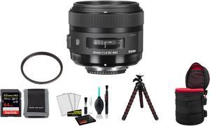 Sigma 30mm f/1.4 DC HSM Art Lens for Nikon F with 64GB Memory Card and UV Filter