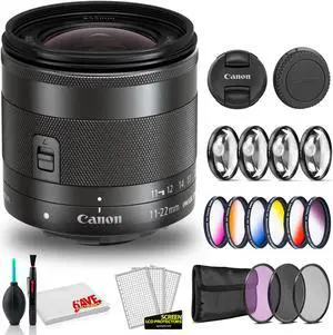 Canon EF-M 11-22mm f/4-5.6 IS STM Lens (International Model) with Cleaning Kit and Filter Kits Bundle