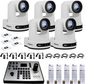 5 x PTZOptics Move 4K PTZ Camera with 20x Zoom (White) (PT20X-4K-WH-G3) + PT-JOY-G4 Controller
