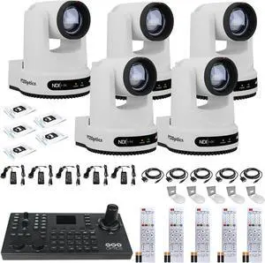 5 x PTZOptics Move 4K PTZ Camera with 20x Zoom (White) (PT20X-4K-WH-G3) + SuperJoy PTZ Controller + 5 x Wall Mount