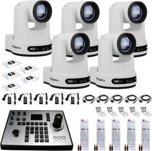 5 x PTZOptics Move 4K PTZ Camera with 20x Zoom (White) (PT20X-4K-WH-G3) + PT-JOY-G4 Controller + 5 x Wall Mount