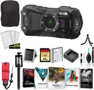 Ricoh WG-80 Waterproof Digital Camera (Black) with Tripod (International Model)
