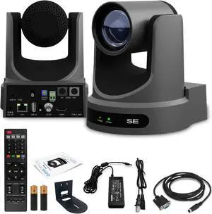 PTZOptics Move SE PTZ Camera with 20x Optical Zoom (Gray) (PT20X-SE-GY-G3) + Universal Wall Mount (Black)