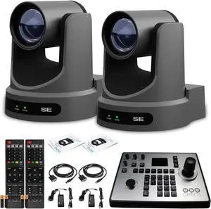2 x PTZOptics Move SE PTZ Camera with 20x Optical Zoom (Gray) (PT20X-SE-GY-G3) + PT-JOY-G4 Controller