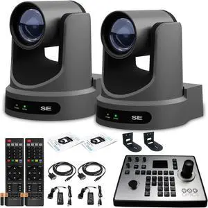 2 x PTZOptics Move SE PTZ Camera with 20x Optical Zoom (Gray) + PT-JOY-G4 Controller + 2 x  Wall Mount