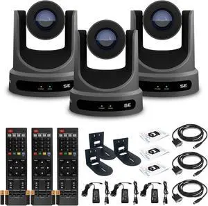 3 x PTZOptics Move SE PTZ Camera with 30x Optical Zoom (Gray) (PT30X-SE-GY-G3) + 3 x  Wall Mount