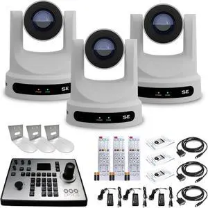 3 x PTZOptics Move SE PTZ Camera with 20x Optical Zoom + PT-JOY-G4 Controller + 3 x Wall Mount