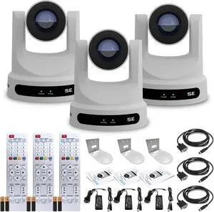 3 x PTZOptics Move SE PTZ Camera with 20x Optical Zoom (White) (PT20X-SE-WH-G3) + 3 x Wall Mount
