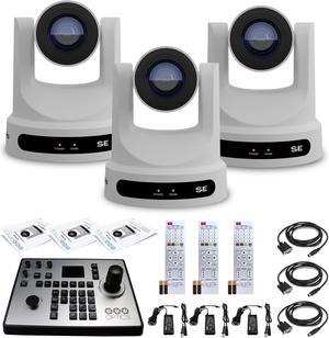 3 x PTZOptics Move SE PTZ Camera with 20x Optical Zoom (White) (PT20X-SE-WH-G3) + PT-JOY-G4 Controller