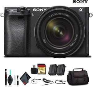 Sony Alpha a6300 Mirrorless Camera with 18-135mm Lens Black ILCE-6300M/B With Soft Bag, Additional Battery, 64GB Memory Card, Card Reader , Plus Essential Accessories