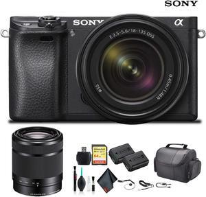 Sony Alpha a6300 Mirrorless Camera with 18-135mm Lens Black ILCE-6300M/B With Sony 55-210mm Lens, Soft Bag, Additional Battery, 64GB Memory Card, Card Reader , Plus Essential Accessories