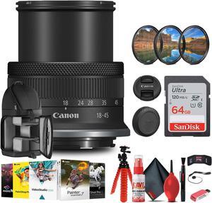 Canon RF-S 18-45mm f/4.5-6.3 IS STM Lens with 64GB Card + More
