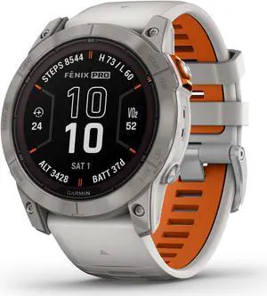 Garmin fenix 7X Pro – Sapphire Solar Edition, Titanium with Fog Gray/Ember Orange Band | Solar Charging GPS Smart Watch 010-02778-14