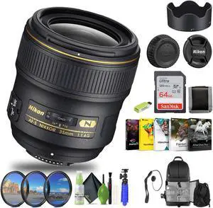 Nikon - AF-S NIKKOR 35mm f/1.4G Wide-Angle Lens (2198) + 64GB Memory Card + Filters - Bundle