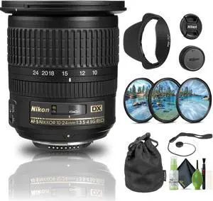 Nikon AF-S DX NIKKOR 10-24mm f/3.5-4.5G ED Lens (2181) + Filter Kit + Cap Keeper - Bundle