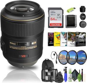 Nikon AF-S VR Micro-NIKKOR 105mm f/2.8G IF-ED Lens (2160) + 64GB Memory Card - Bundle