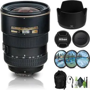 Nikon AF-S DX Zoom-NIKKOR 17-55mm f/2.8G IF-ED Lens (2147) + Filter Kit + Cap Keeper - Bundle