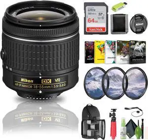 Nikon - AF-P DX NIKKOR 18-55mm f/3.5-5.6G VR Zoom Lens for APS-C F-mount cameras - Bundle
