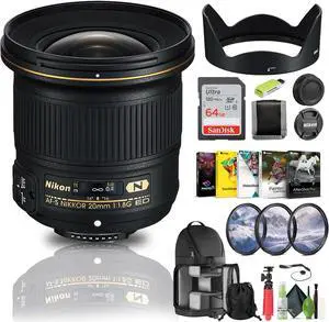 Nikon AF-S NIKKOR 20mm f/1.8G ED Lens (20051) + 64GB Memory Card + Filter Kit + Bundle Nikon AF-S NIKKOR 20mm f/1.8G ED Lens (20051) + 64GB Memory Card + Filter Kit + Bundle