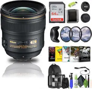 Nikon AF-S NIKKOR 24mm f/1.4G ED Lens (2184) + 64GB Memory Card + Filter Kit - Bundle