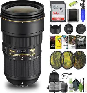 Nikon - AF-S NIKKOR 24-70mm f/2.8E ED VR Wide-Angle Zoom Lens (20052) + 64GB Card - Bundle